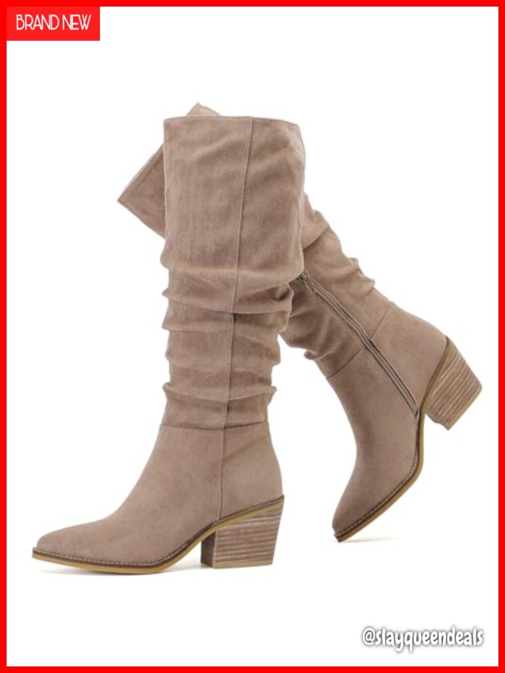 Women's Knee High Boots Slouchy Heeled Pointed Toe Microfiber Block Heel Fall